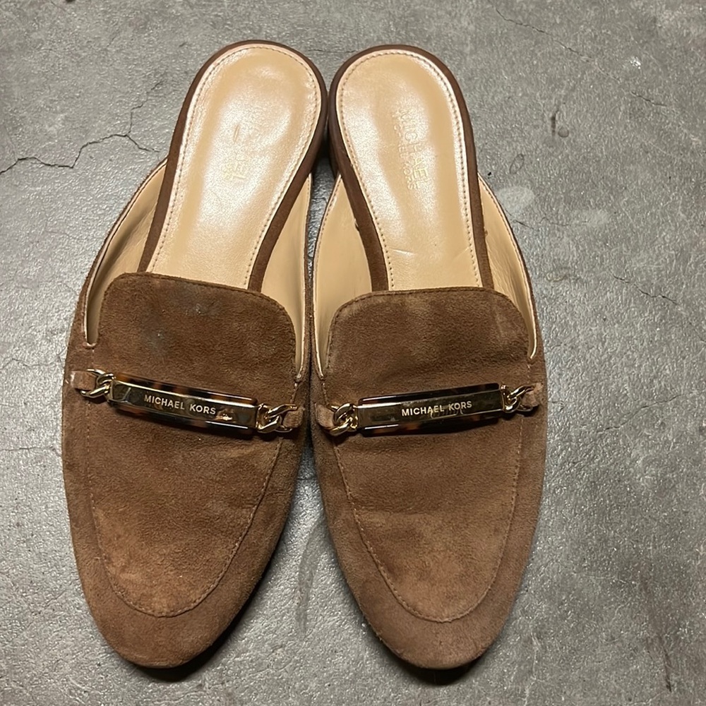 Brown suede Michael Kors Mule Shoes